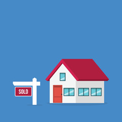 House sold. House with sold sign.