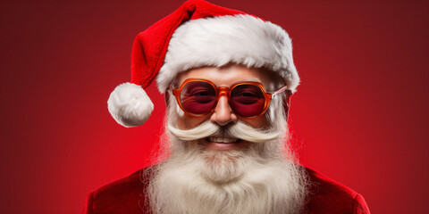 Portrait of a cool looking Santa Claus wearing sunglasses