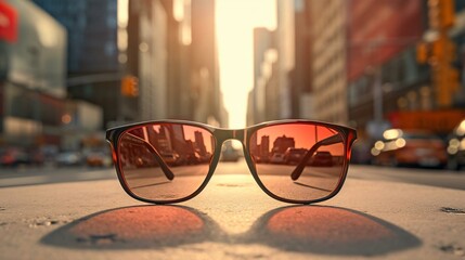 a pair of sunglasses on a street
