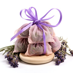 lavender flowers in a bag packed in  a ribbon style 