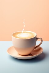 Pastel cup of coffee on blue and pink background