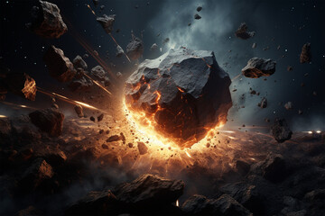 illustration of an asteroid collision in outer space