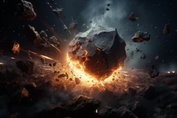 Papier Peint photo autocollant Univers illustration of an asteroid collision in outer space