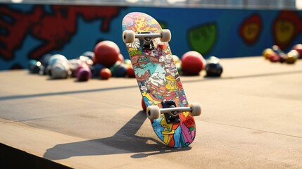 a skateboard with a colorful design - obrazy, fototapety, plakaty