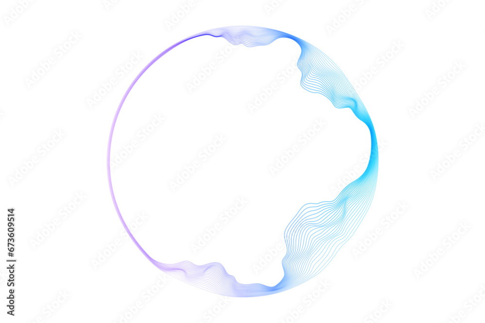 Poster Vector abstract circles lines wavy in round frame colorful blue purple gradient isolated on transparent background with empty space for text
