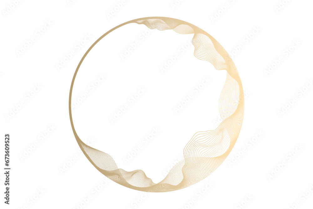Poster Abstract circle round frame by lines wavy flowing gold gradient isolated on transparent background. Vector in concept luxury, modern, technology, science, music.