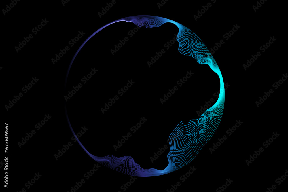 Aufkleber abstract circle round frame by lines wavy flowing blue green gradient isolated on black background. 