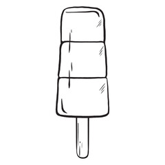 vector artwork featuring a three-colored ice cream popsicle on a rustic wooden stick. This fruity delight is cherished by children and serves as a summer treat, perfect the essence of carefree moments