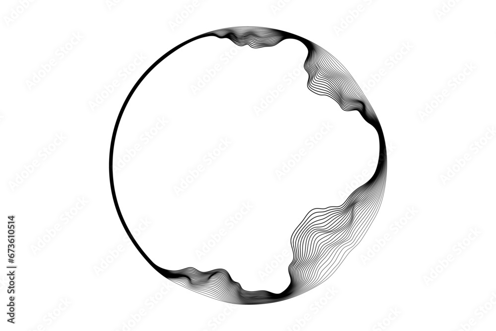 Aufkleber abstract circle round frame by lines wavy flowing black gradient isolated on transparent background.