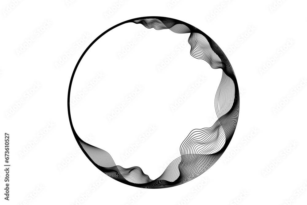 Aufkleber Abstract circle round frame by lines wavy flowing black gradient isolated on transparent background. Vector in concept modern, technology, science, music.
