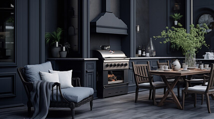 modern black theme kitchen