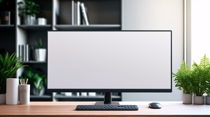 a computer monitor on a desk