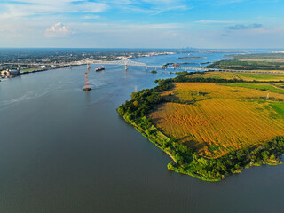 Aerial View of the Delaware River Near the Commodore Barry Bridge
