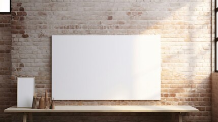 a white board on a brick wall - obrazy, fototapety, plakaty