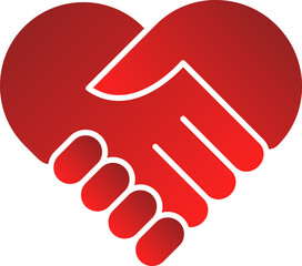 Red icon of handshake of two hands in the form of a heart