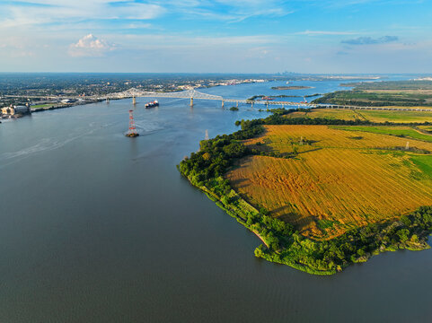 Aerial View of the Delaware River Near the Commodore Barry Bridge