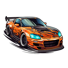 Naklejka premium JDM Auto, Japanisches Drift Auto / Rennsport / Street Racer / Nippon Renwagen / transparen - freigestellt / Ki-Ai generiert