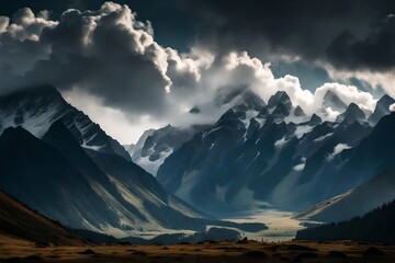Mountains with heavy clouds