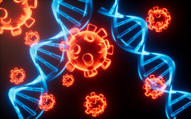 DNA and virus, biomedical concept, 3d rendering.