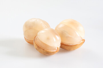 Long gong fruit or lansium parasiticum isolated on white background. Lansium domesticum raw fresh...