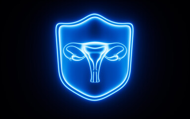 Shield and uterus, protect uterine health, Defense disease, 3d rendering.
