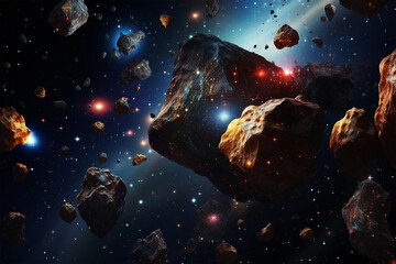 view of asteroid rocks in outer space