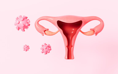 Virus attack uterus, hpv infection, female reproductive system, 3d rendering. - obrazy, fototapety, plakaty
