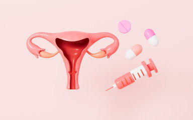 Uterine diseases and drug therapy, female gynecological diseases, 3d rendering.