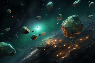Obraz na płótnie Canvas view of asteroid rocks in outer space