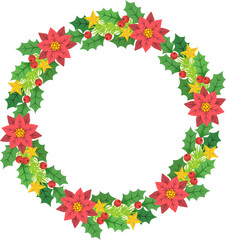 Christmas wreath with poinsettia and holly
