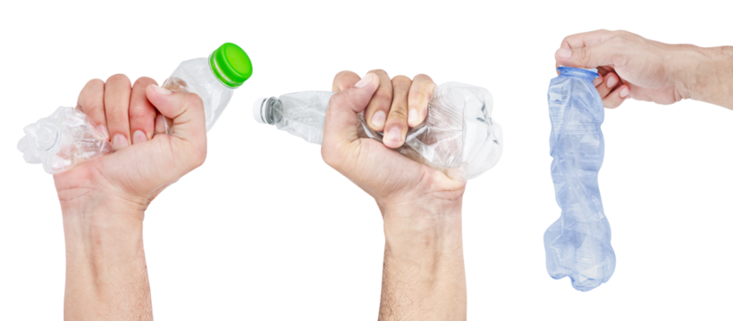 Collection set hand hold compressed plastic bottle - Powered by Adobe