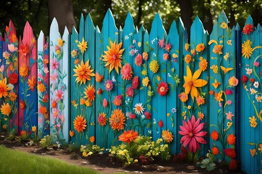 Painting of flowers on fence 