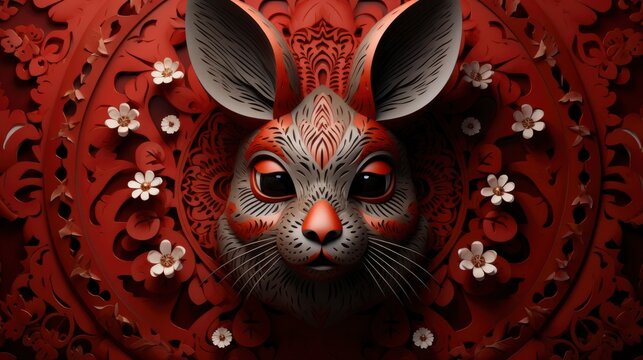 Chinese New Year 2024 Year Rabbit Bunny Red Chinese , Happy New Year Background ,Hd Background