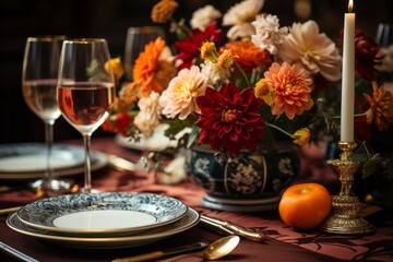 Beautifully set Thanksgiving dinner, Generative AI