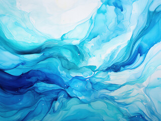 Fototapeta na wymiar Abstract Water Ink Wave Turquoise Whirlpool Watercolor