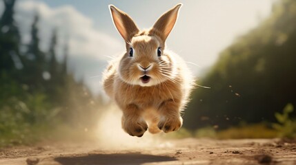 a rabbit running on dirt