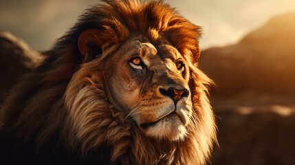 Naklejka premium a lion looking at the camera