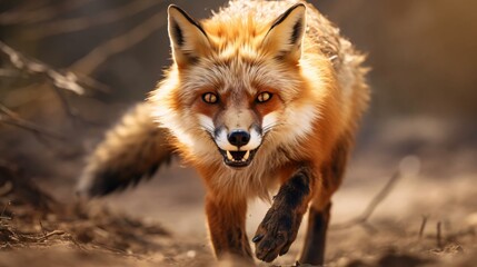 Fototapeta premium a fox running in the snow