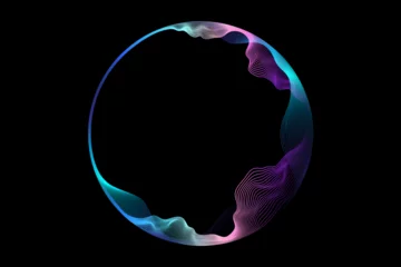 Fotobehang Vector abstract circles lines wavy in round frame colorful spectrum light isolated on black background with empty space for text in concept technology, digital, music, science. © korkeng
