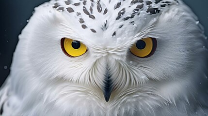 a white owl with yellow eyes