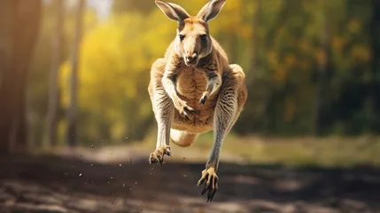 Deurstickers a kangaroo jumping in the air © KWY