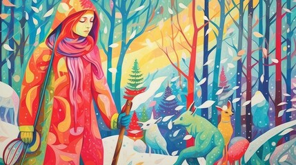 woman at Christmas in the forest