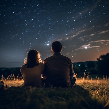 Photoshoot of A couple watching a movie under a starry night