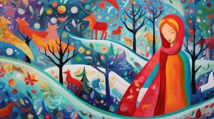 woman at Christmas in the forest