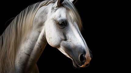 a white horse with a black background