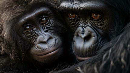 a close up of two monkeys