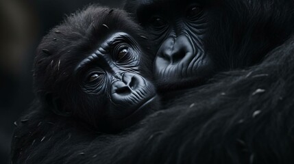 a close up of two monkeys