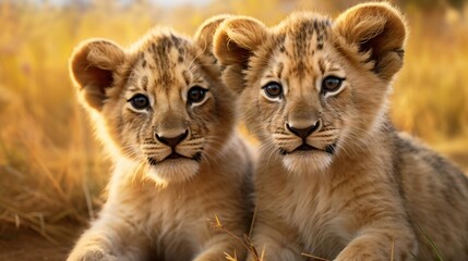 a lion cub and a lion cub