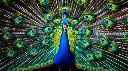 Keuken spatwand met foto a peacock with its feathers spread © KWY