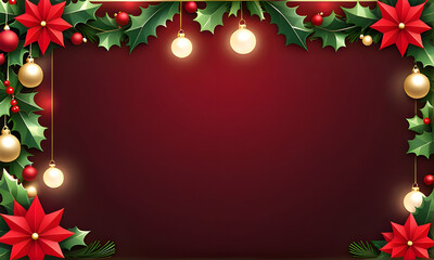 Christmas tree branch decorations on a red background